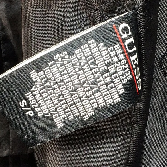 🖤 GUESS Black Wool Blend Leather Belt Snap Front Three-Quarter Bell Sleeves - Picture 5 of 12